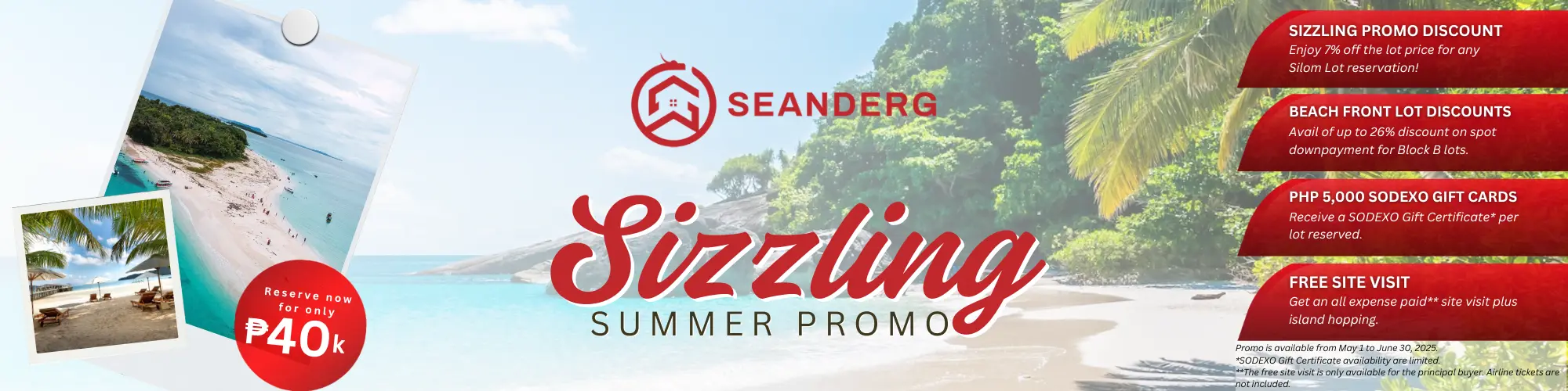 Promo Banner for Summer showcasing discounts for lots and giftcard bonuses.